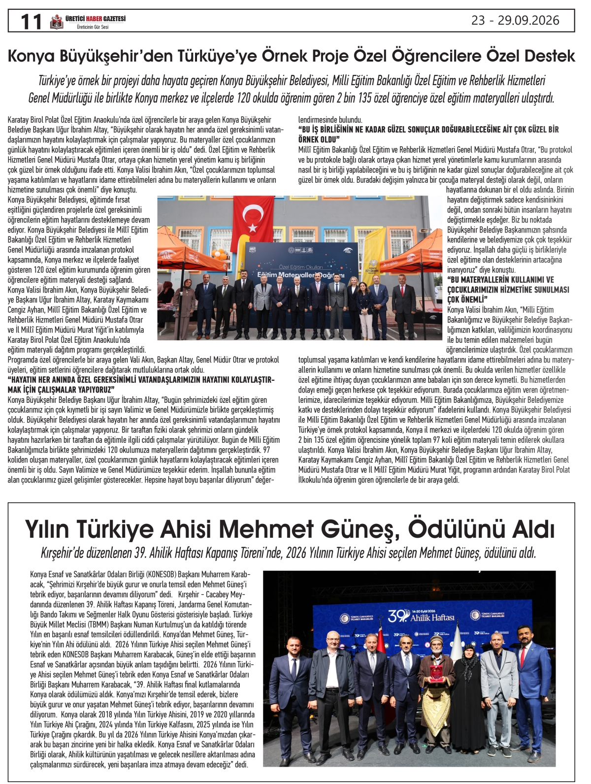 ÜRETİCİ  HABER  GAZETESİ  23.09.2026