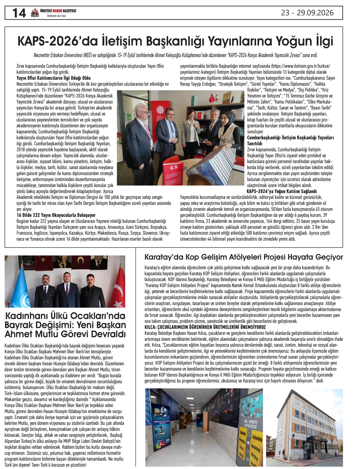 ÜRETİCİ  HABER  GAZETESİ  23.09.2026
