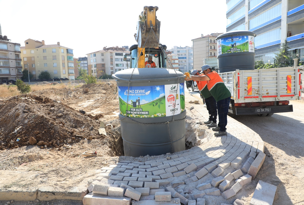 Karatay Belediyesi, 200 Adet Yeraltı Çöp Konteynerinin Daha Kurulumunu Yaptı